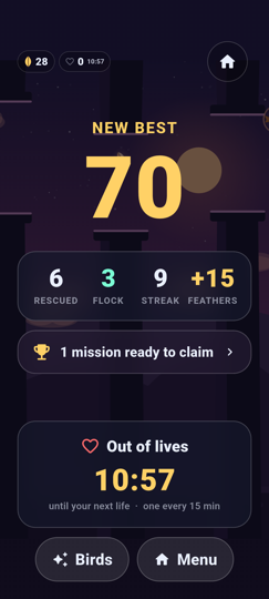 The run-over screen showing a new best score